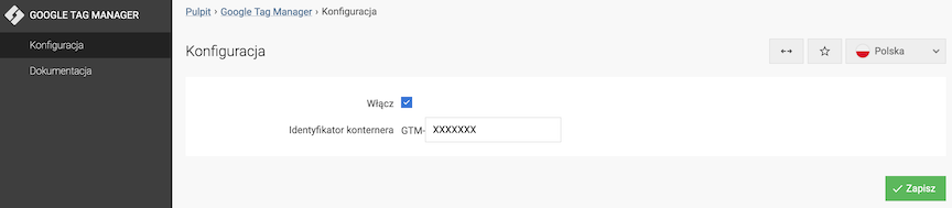 Wypełnij w panelu sklepu internetowego numer GTM